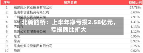 北新路桥：上半年净亏损2.58亿元，亏损同比扩大-第2张图片