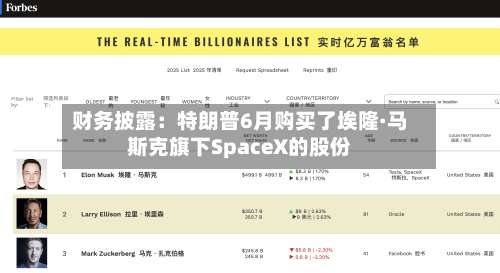 财务披露：特朗普6月购买了埃隆·马斯克旗下SpaceX的股份-第2张图片