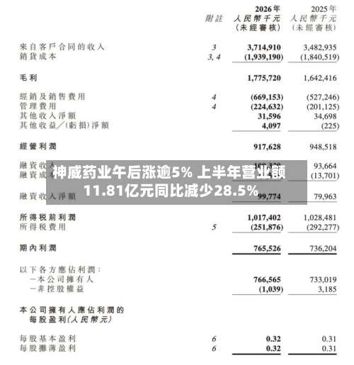 神威药业午后涨逾5% 上半年营业额11.81亿元同比减少28.5%-第1张图片