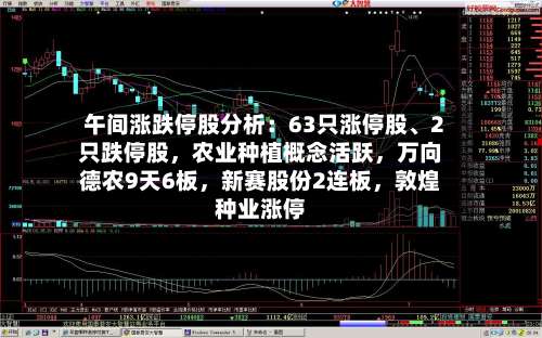 午间涨跌停股分析：63只涨停股、2只跌停股，农业种植概念活跃，万向德农9天6板，新赛股份2连板，敦煌种业涨停