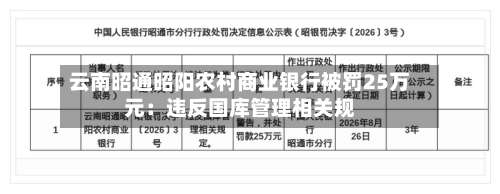 云南昭通昭阳农村商业银行被罚25万元:违反国库管理相关规-第2张图片