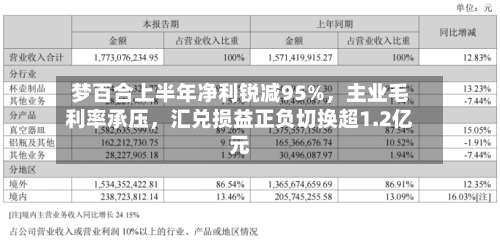 梦百合上半年净利锐减95%，主业毛利率承压，汇兑损益正负切换超1.2亿元-第3张图片