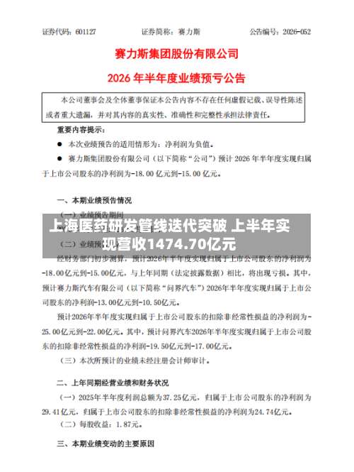 上海医药研发管线迭代突破 上半年实现营收1474.70亿元-第2张图片
