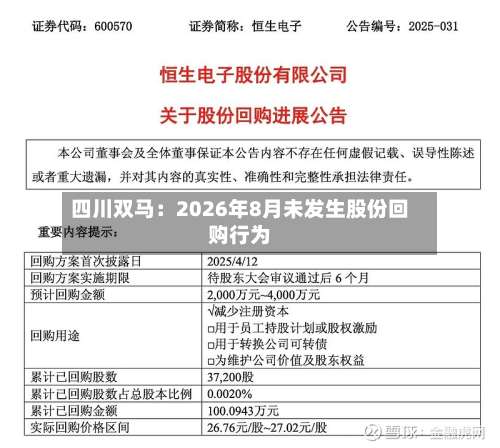 四川双马：2026年8月未发生股份回购行为