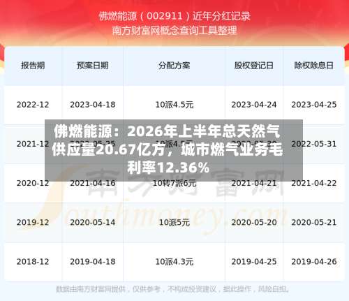 佛燃能源：2026年上半年总天然气供应量20.67亿方	，城市燃气业务毛利率12.36%-第2张图片