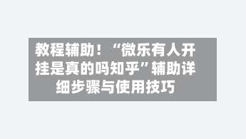 教程辅助！“微乐有人开挂是真的吗知乎”辅助详细步骤与使用技巧-第3张图片