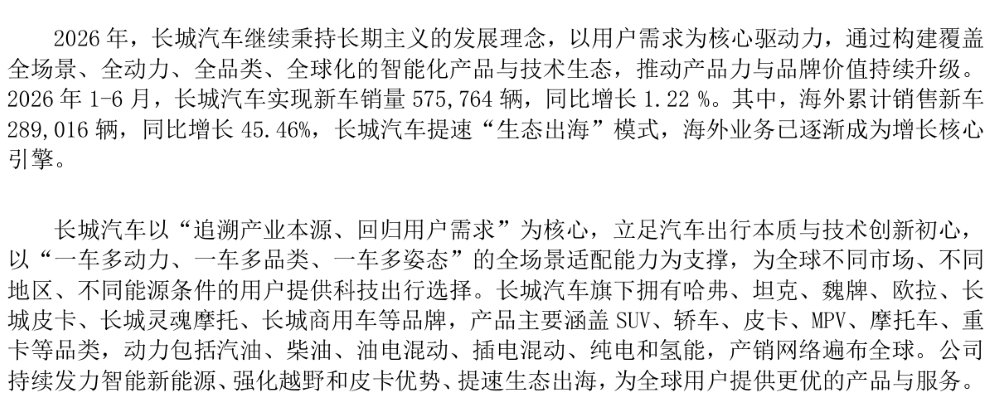 长城海外销量反超国内	，半年营收增长近百亿，但净利下滑有些狠