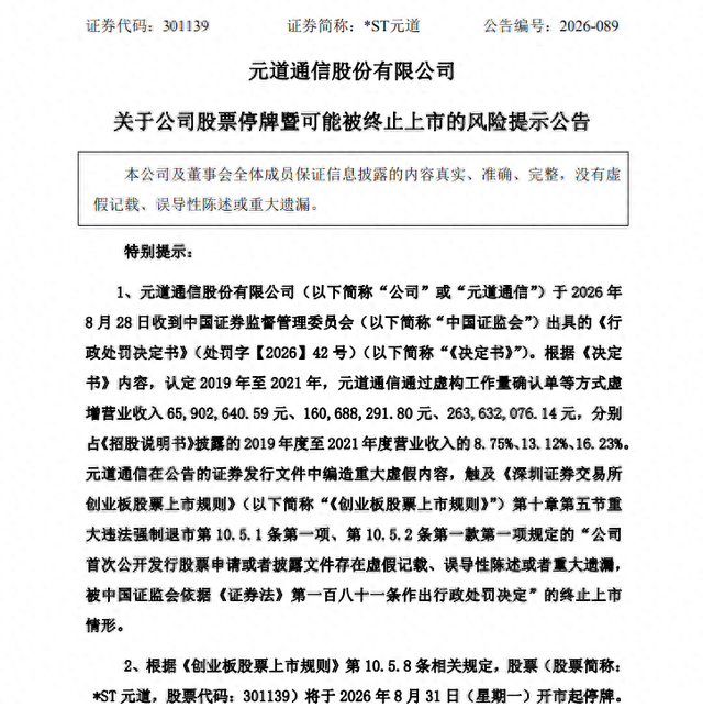 *ST元道，或被强制退市！下周一停牌